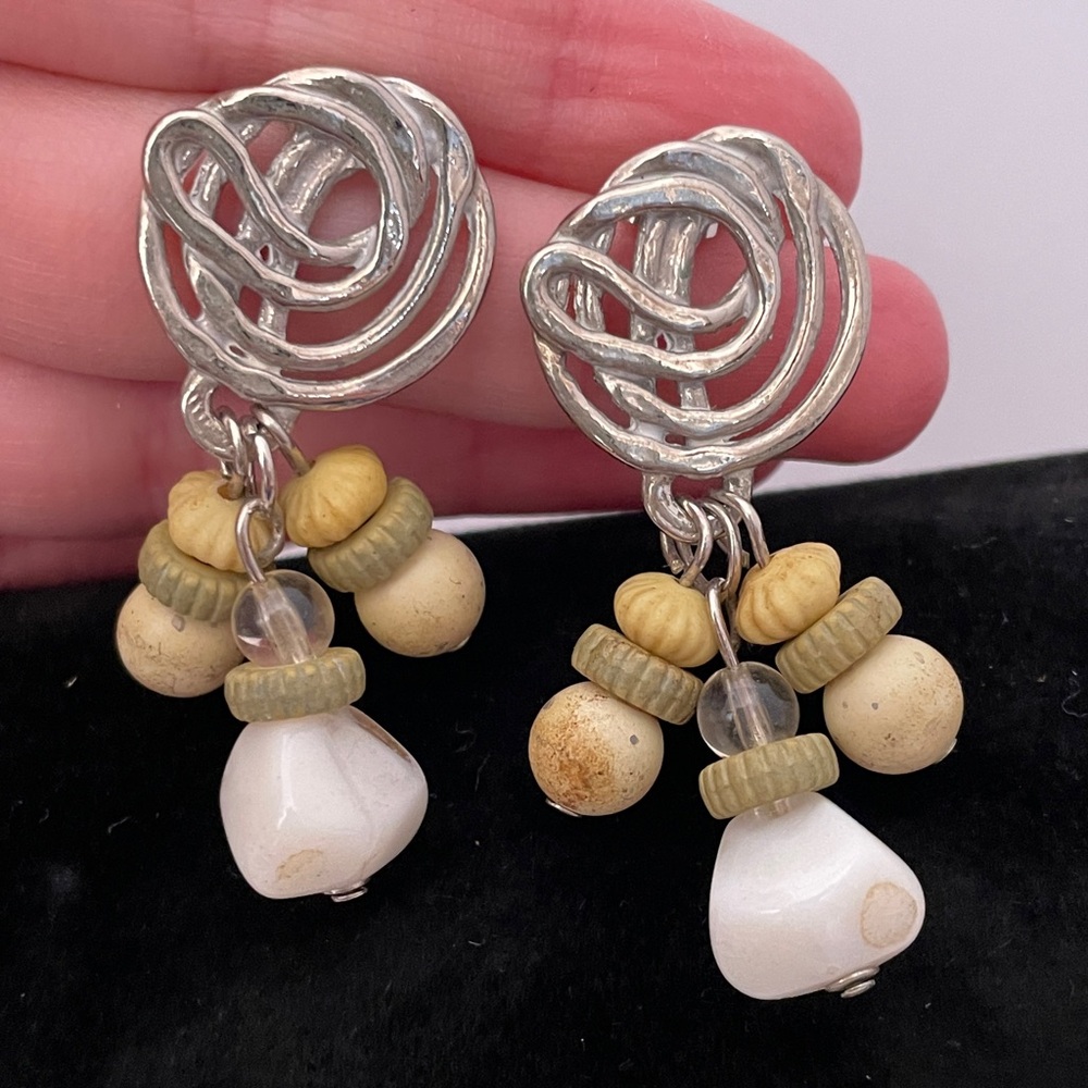 Vintage Silver Tone Fall Autumn Cottage Core BOHO Fairy Core Abstract Earrings